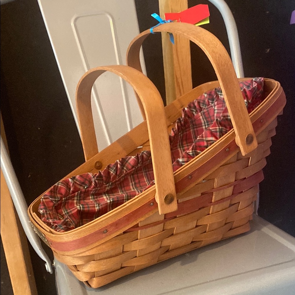 Longaberger Woven Basket with Red Plaid Lining